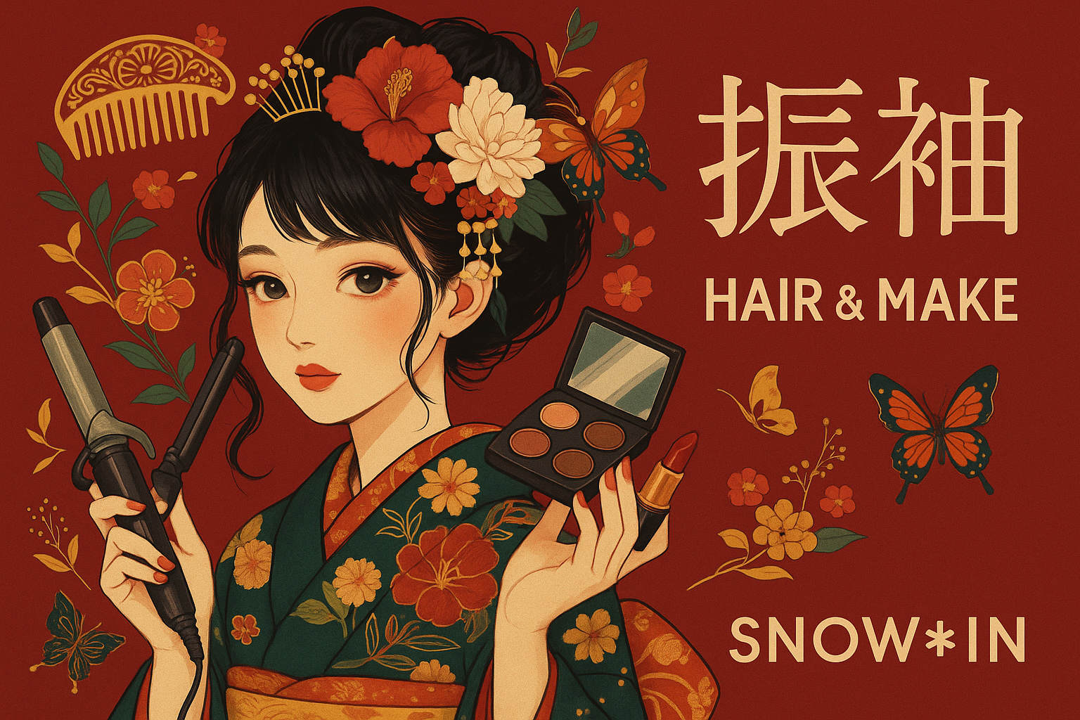 名古屋のフォトスタジオ「スノーイン」の成人式前撮りフォトの振袖＆ヘアメイク画像